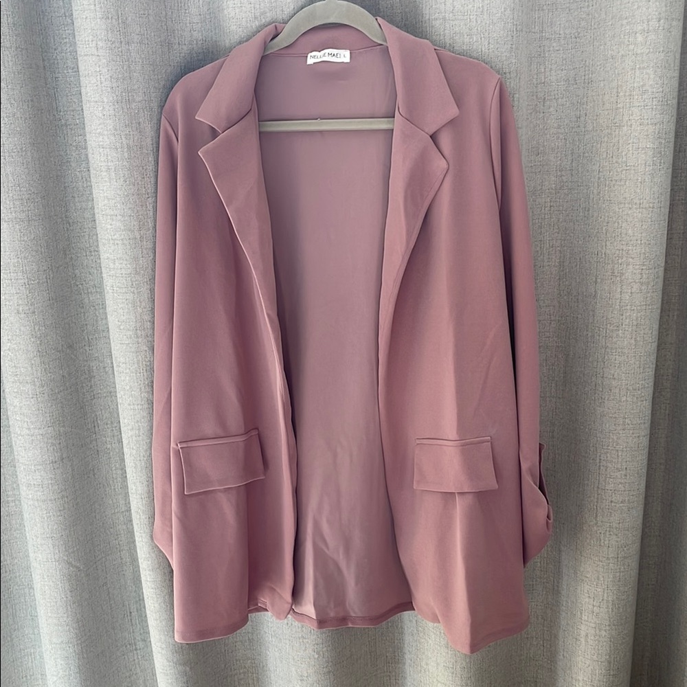 Nellie Mae Pink Lightweight Open-Front Blazer. Size L NWOT